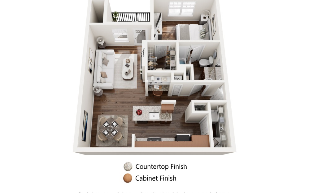 Gardenia-Renovated - 1 bedroom floorplan layout with 1 bathroom and 833 square feet (Standard Layout)