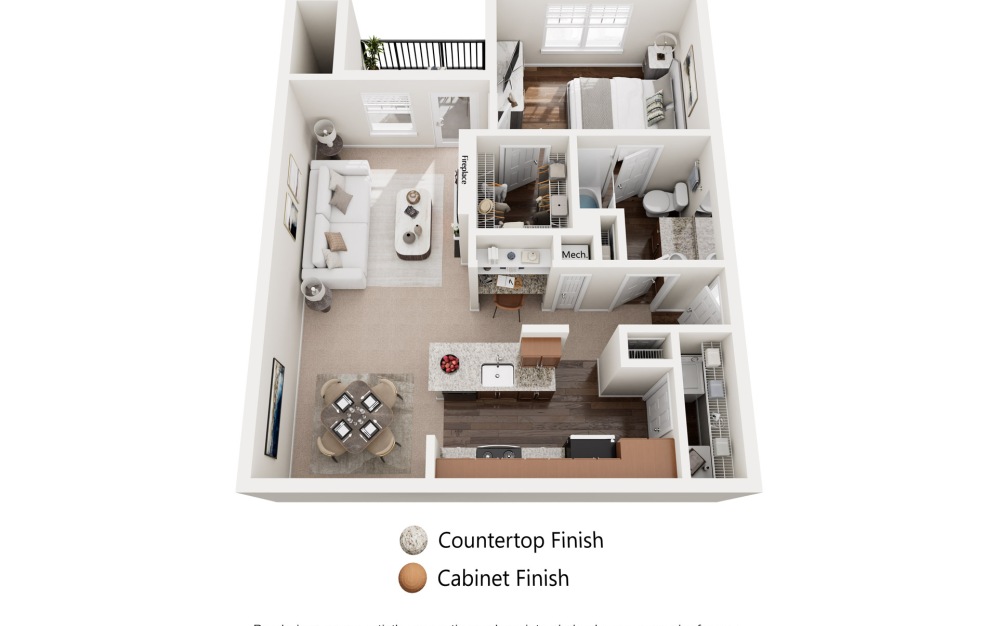 Gardenia-Renovated - 1 bedroom floorplan layout with 1 bathroom and 833 square feet (Alternate Layout)