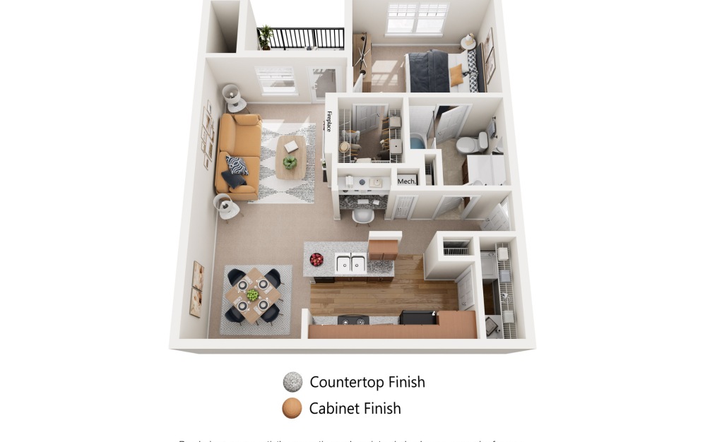 Gardenia - 1 bedroom floorplan layout with 1 bathroom and 833 square feet (Standard Layout)