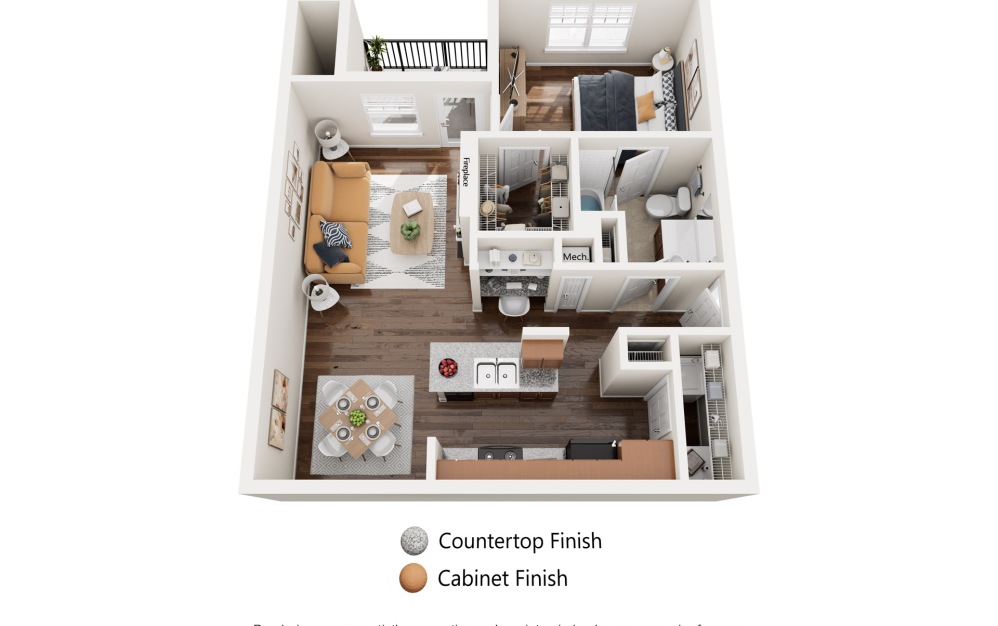 Gardenia - 1 bedroom floorplan layout with 1 bathroom and 833 square feet (Alternate Layout)
