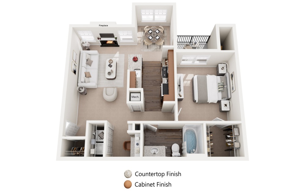 Lilac-Renovated - 1 bedroom floorplan layout with 1 bathroom and 786 square feet (Alternate Layout)