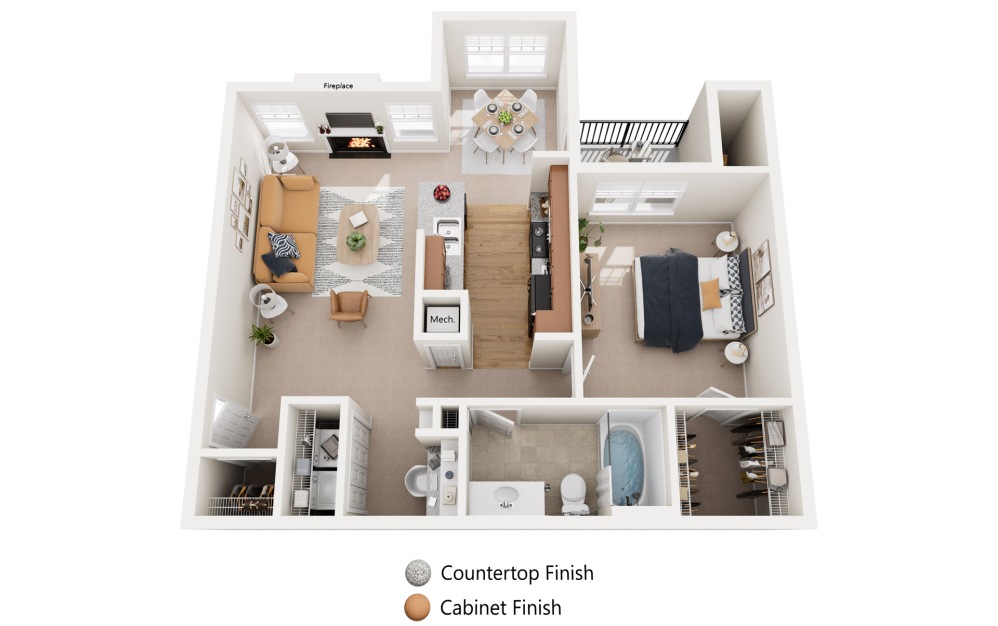 Lilac - 1 bedroom floorplan layout with 1 bathroom and 786 square feet (Standard Layout)