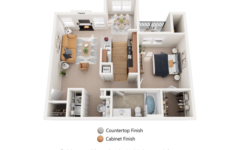 Lilac-Income-Restricted - 1 bedroom floorplan layout with 1 bathroom and 786 square feet (Standard Layout)