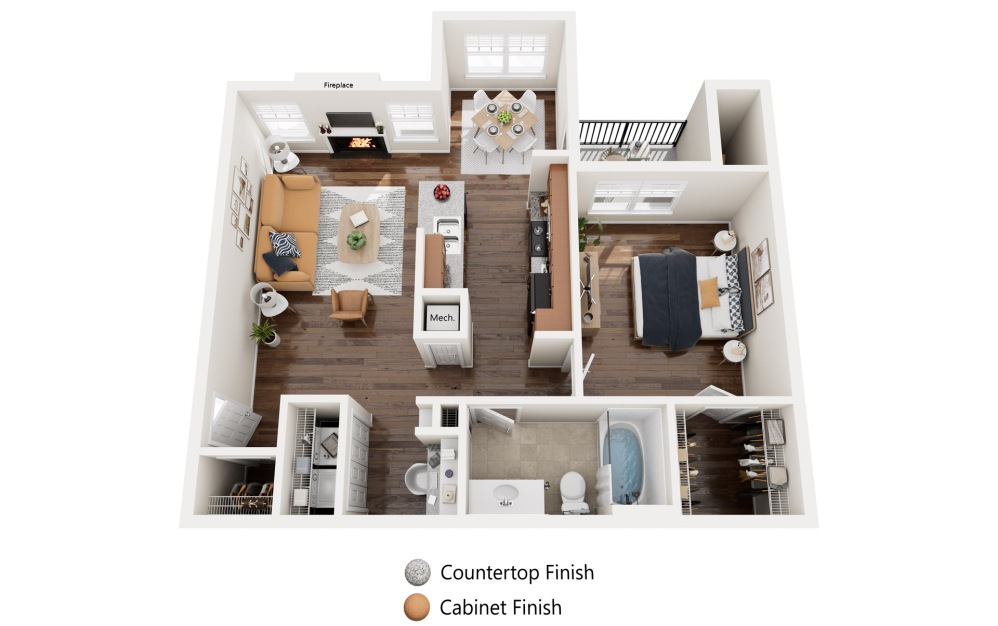 Lilac - 1 bedroom floorplan layout with 1 bathroom and 786 square feet (Alternate Layout)