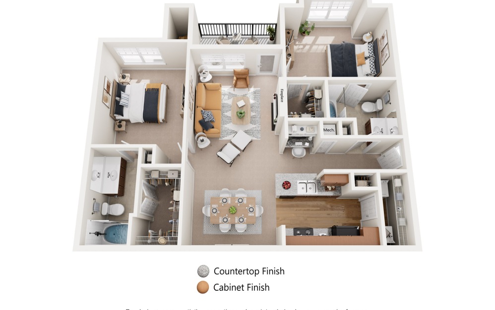 Hawthorne - 2 bedroom floorplan layout with 2 bathrooms and 1079 square feet (Standard Layout)