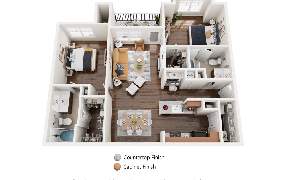 Hawthorne-Income-Restricted - 2 bedroom floorplan layout with 2 bathrooms and 1079 square feet (Alternate Layout)