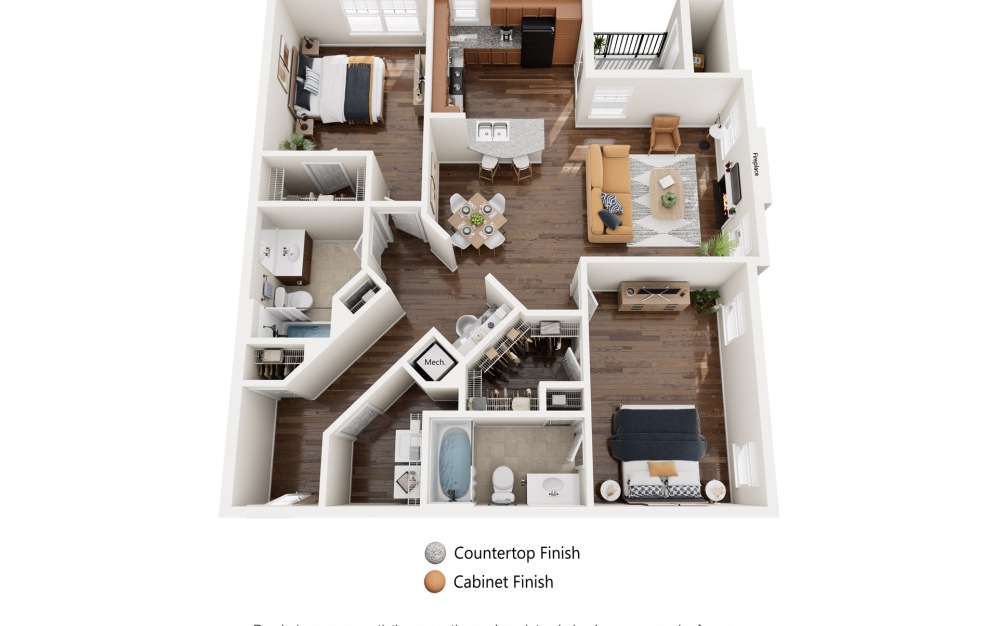 Jasmine - 2 bedroom floorplan layout with 2 bathrooms and 1186 square feet (Alternate Layout)