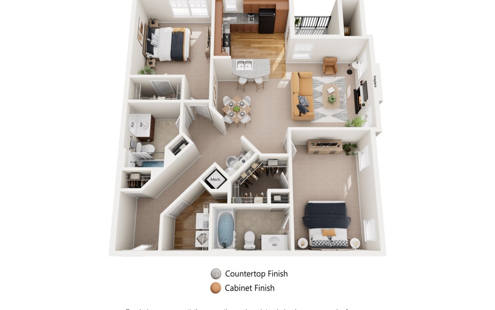 Jasmine-Income-Restricted - 2 bedroom floorplan layout with 2 bathrooms and 1186 square feet (Standard Layout)