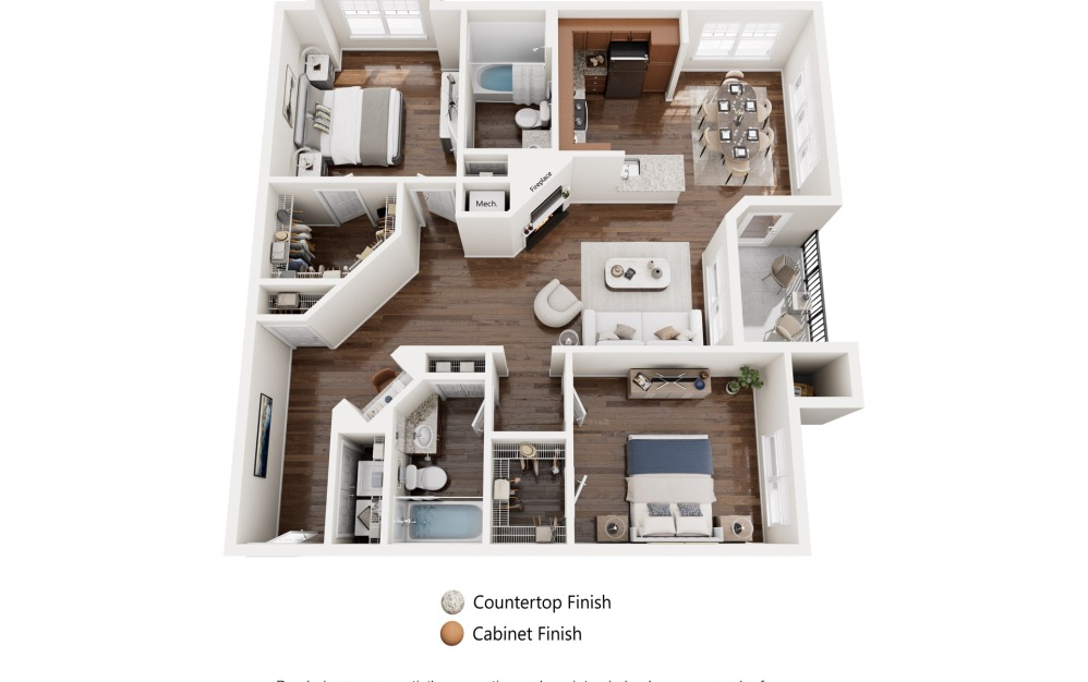 Magnolia-Renovated - 2 bedroom floorplan layout with 2 bathrooms and 1242 square feet (Standard Layout)