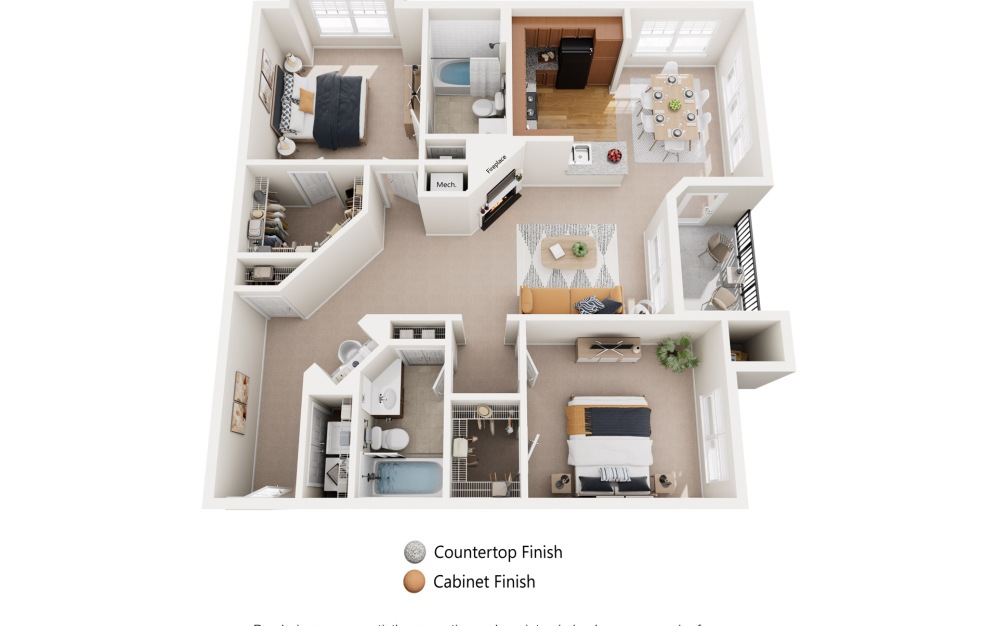 Magnolia - 2 bedroom floorplan layout with 2 bathrooms and 1242 square feet (Standard Layout)