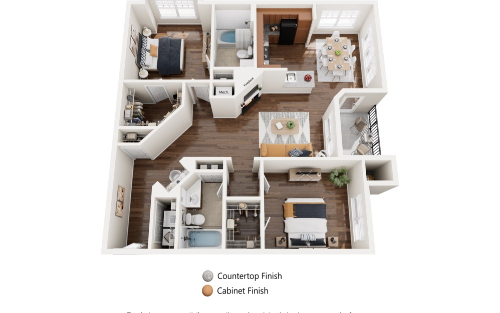 Magnolia-Income-Restricted - 2 bedroom floorplan layout with 2 bathrooms and 1242 square feet (Alternate Layout)